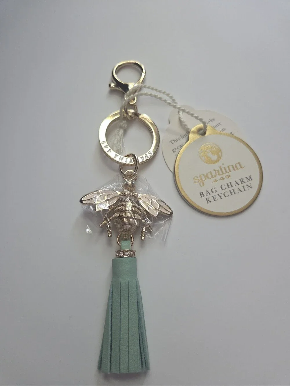 Spartina 449 Icon Bee Tassel Keychain Bag Charm Light Blue NWT